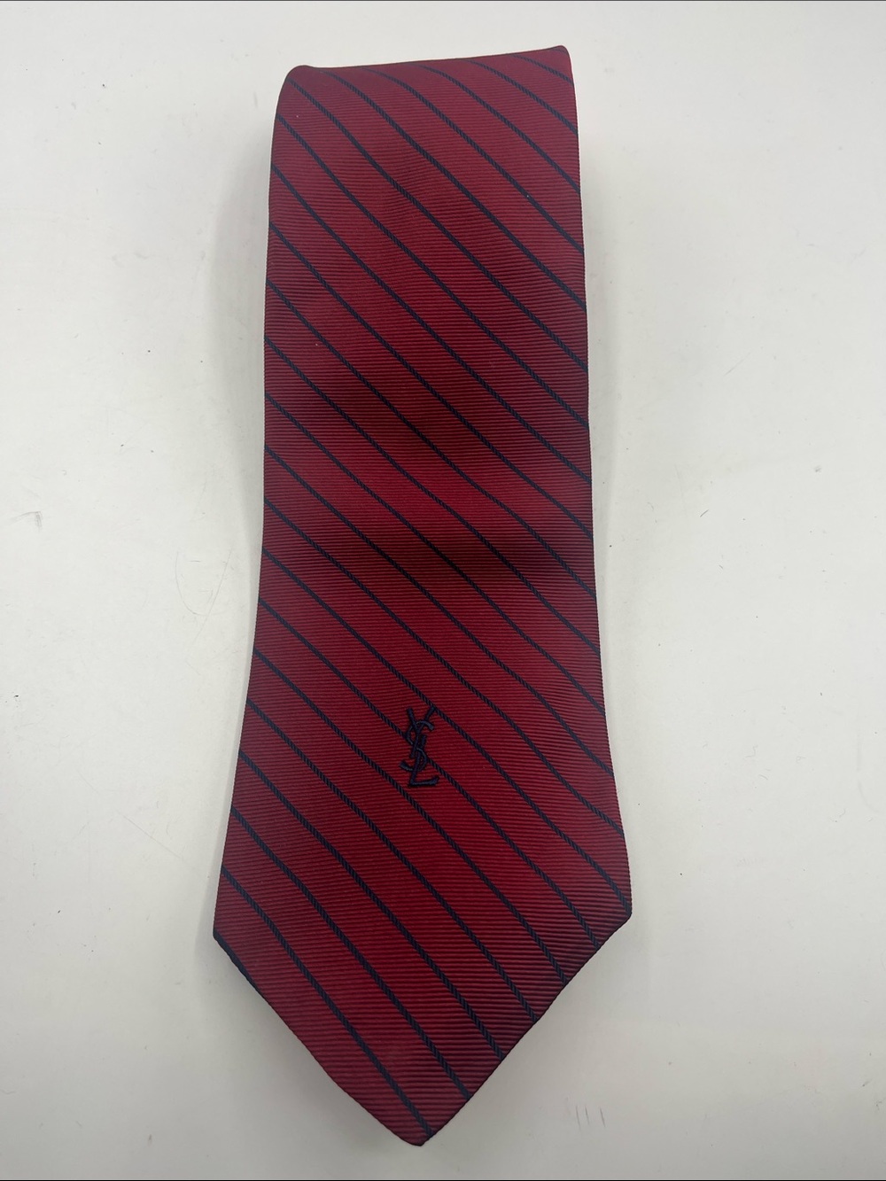 Vintage Yves Saint Laurent Burgundy Tie with Navy Diagonal Stripes